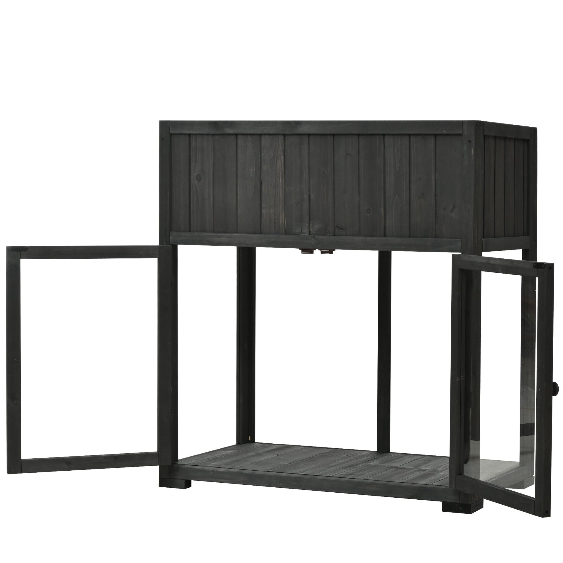 Patio 35.4''x17.7''x37.4'' Mini Wood Cold Frame, Compact 2 Doors Garden Greenhouse with Wheels, Raised Bed with Liner for Indoor Outdoor Use, Black