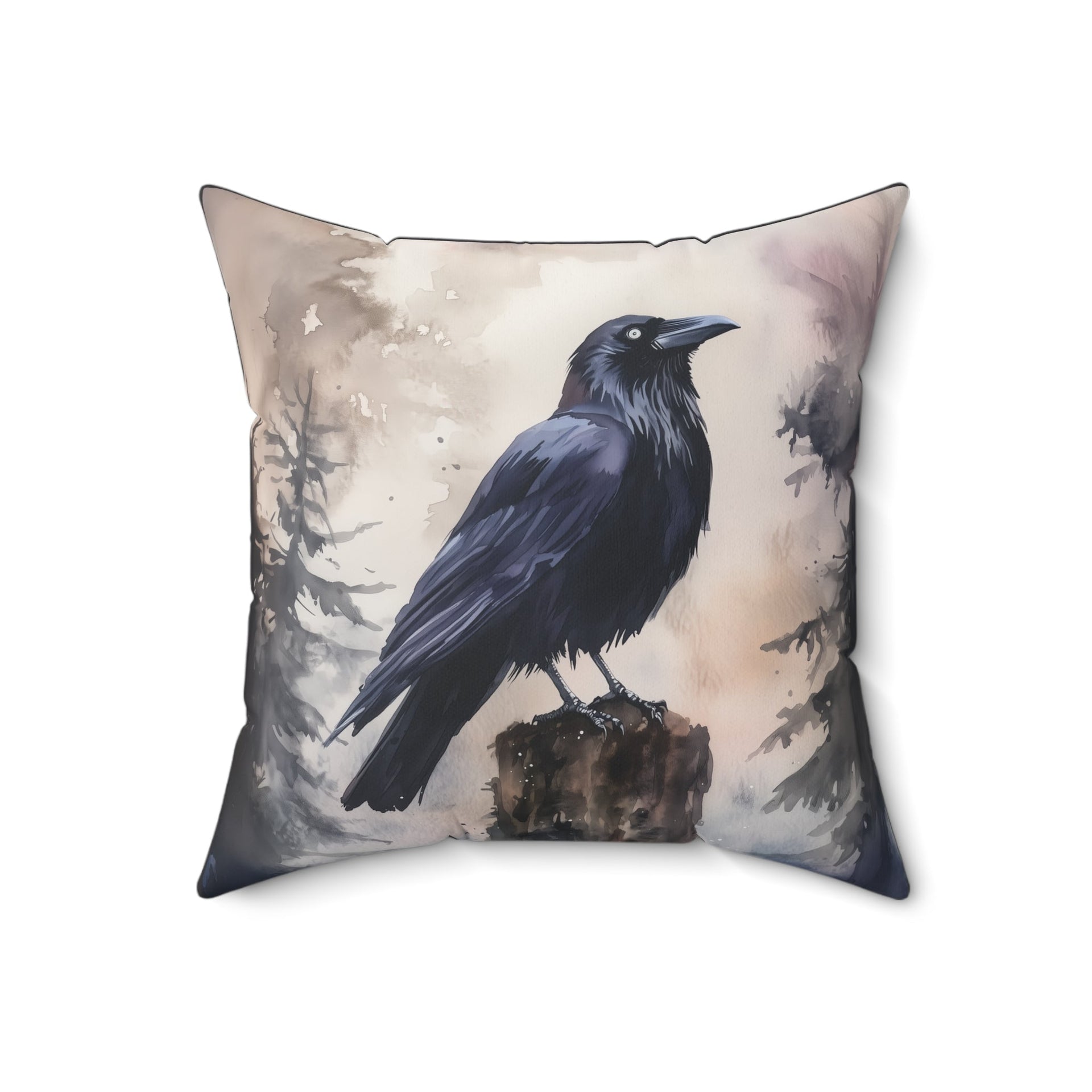 Microsuede Cushion / Halloween Art / Raven in the Forest /