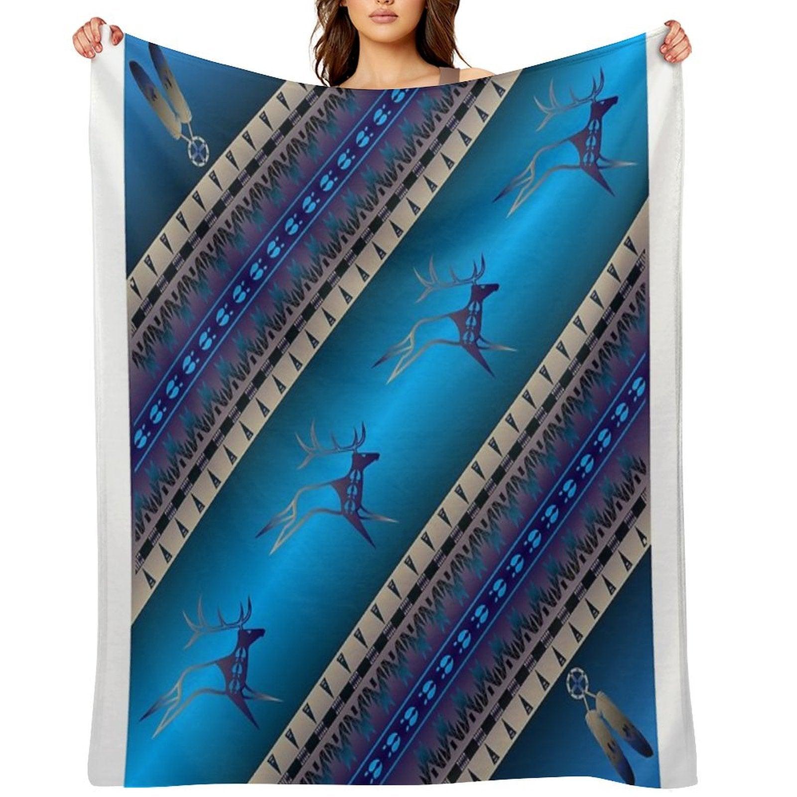 Elk Spirit (Blue) Throw Blanket