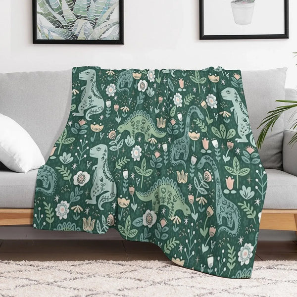 Folk Floral Dinosaur Throw Blanket