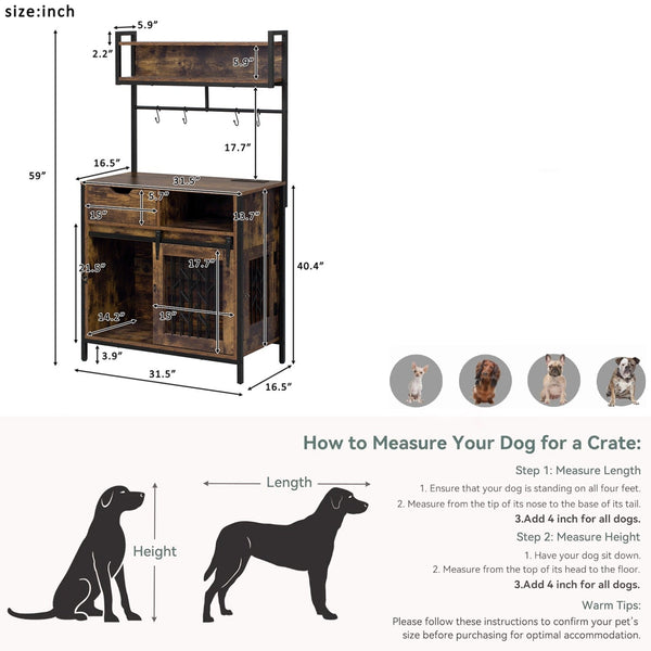 Furniture Style 2 in 1 PET FRIENDLY Dog Crate Composite Desk Hutch in Rustic Brown MDF and Steel