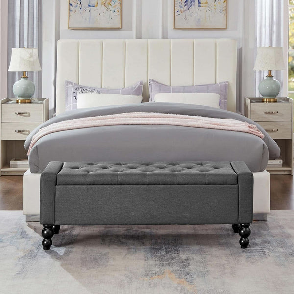 Storage Ottoman Bench Featuring Dual Safety Hinges