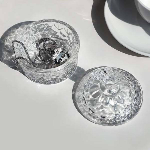 Clear Carved Glass  Storage Jar With Lid