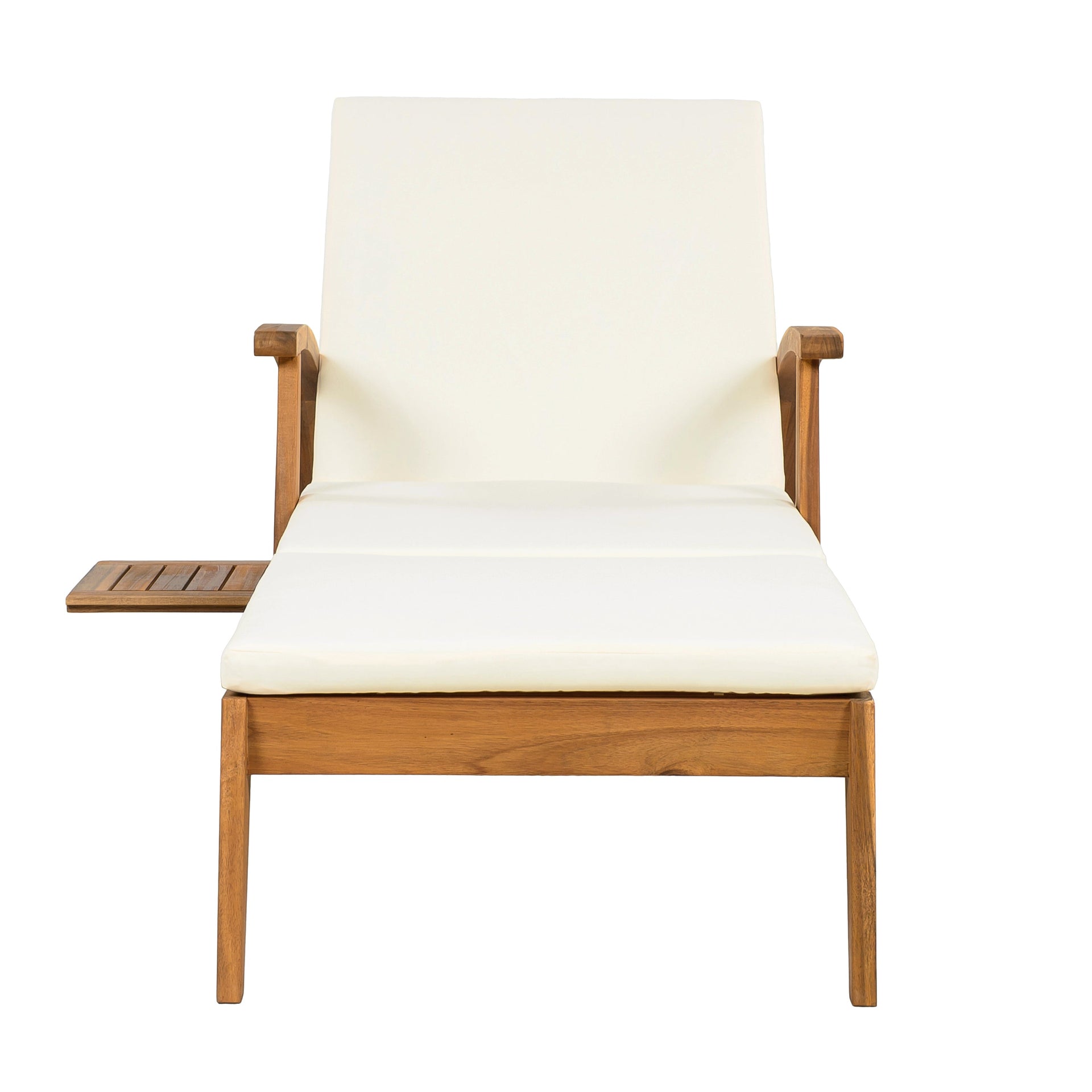Versatile Chaise Lounge with Wheels - Acacia Wood Recliner for Patio, Cream Cushion, Adjustable Backrest