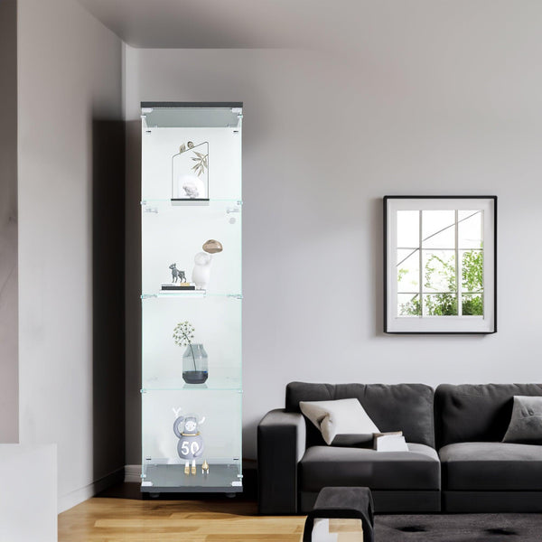 4 glass display cabinets with door shelves, floor standing antique bookshelf, 64.7 