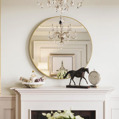 39 Inch Metal Framed Round Bathrrom Mirror for Wall, Modern Bathroom Vanity Decor