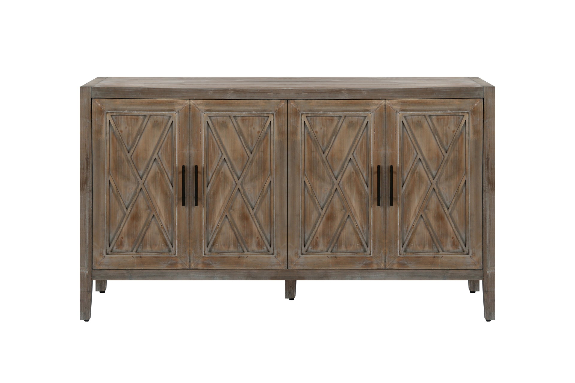 4 Door Wooden Twill Sideboard American Country Vintage Old Living Room Dining Room Hallway Entryway Cabinet (Brown)