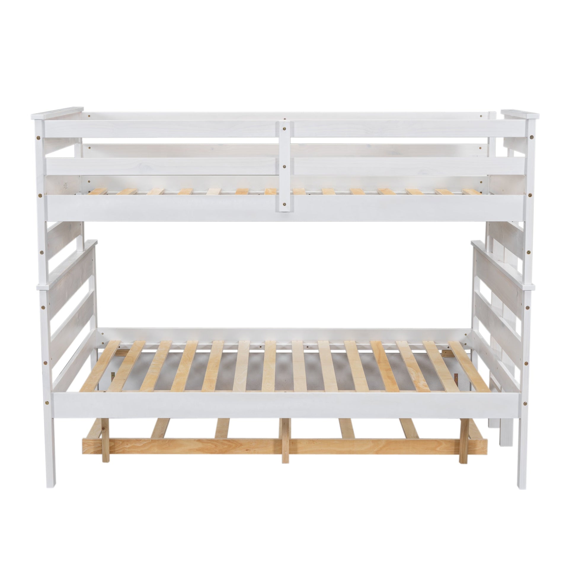 Wood Twin over Full Bunk Bed with Twin Size Trundle  White