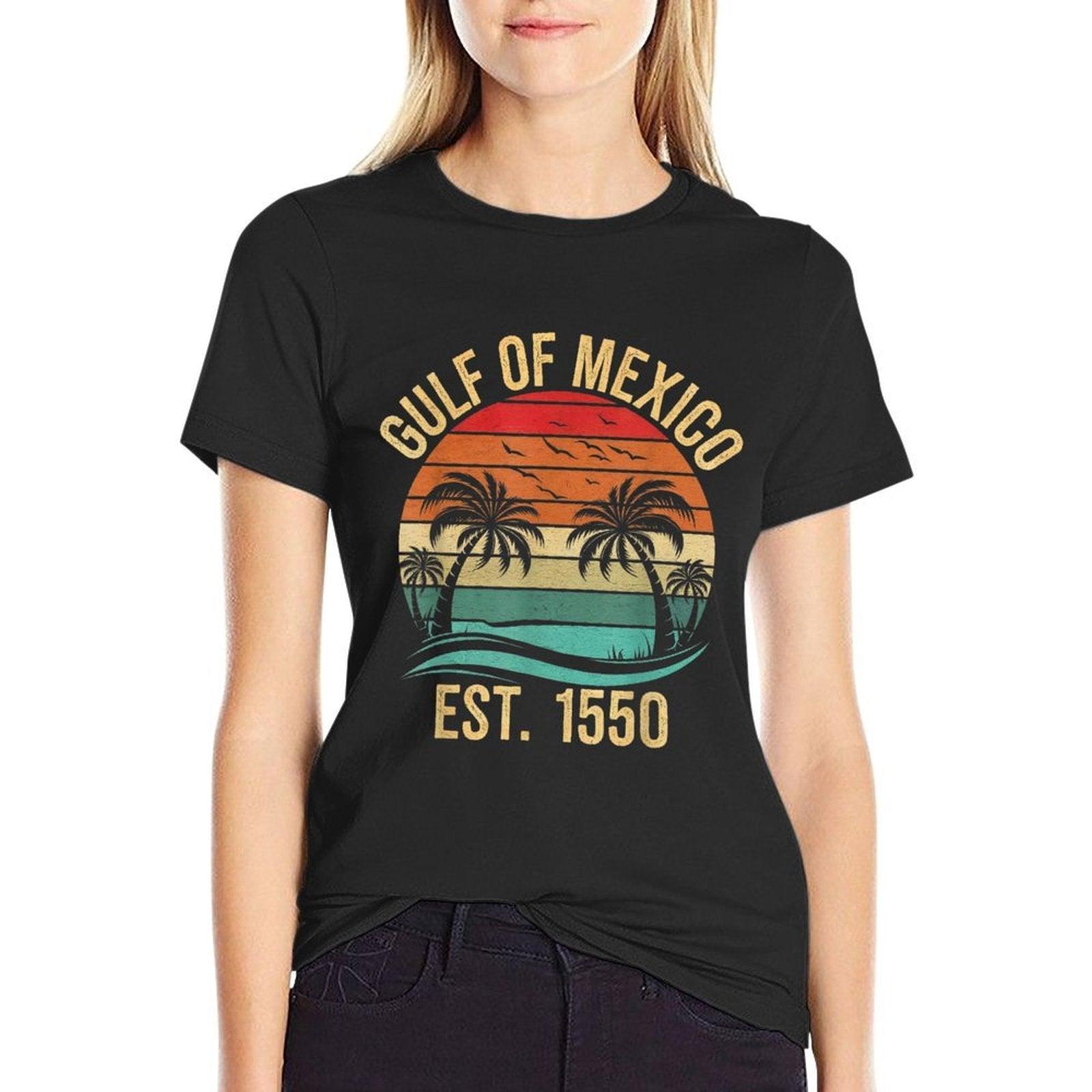 Gulf of Mexico Women Est 1550 Retro Vintage Beach  Ribbed Collar T-Shirt