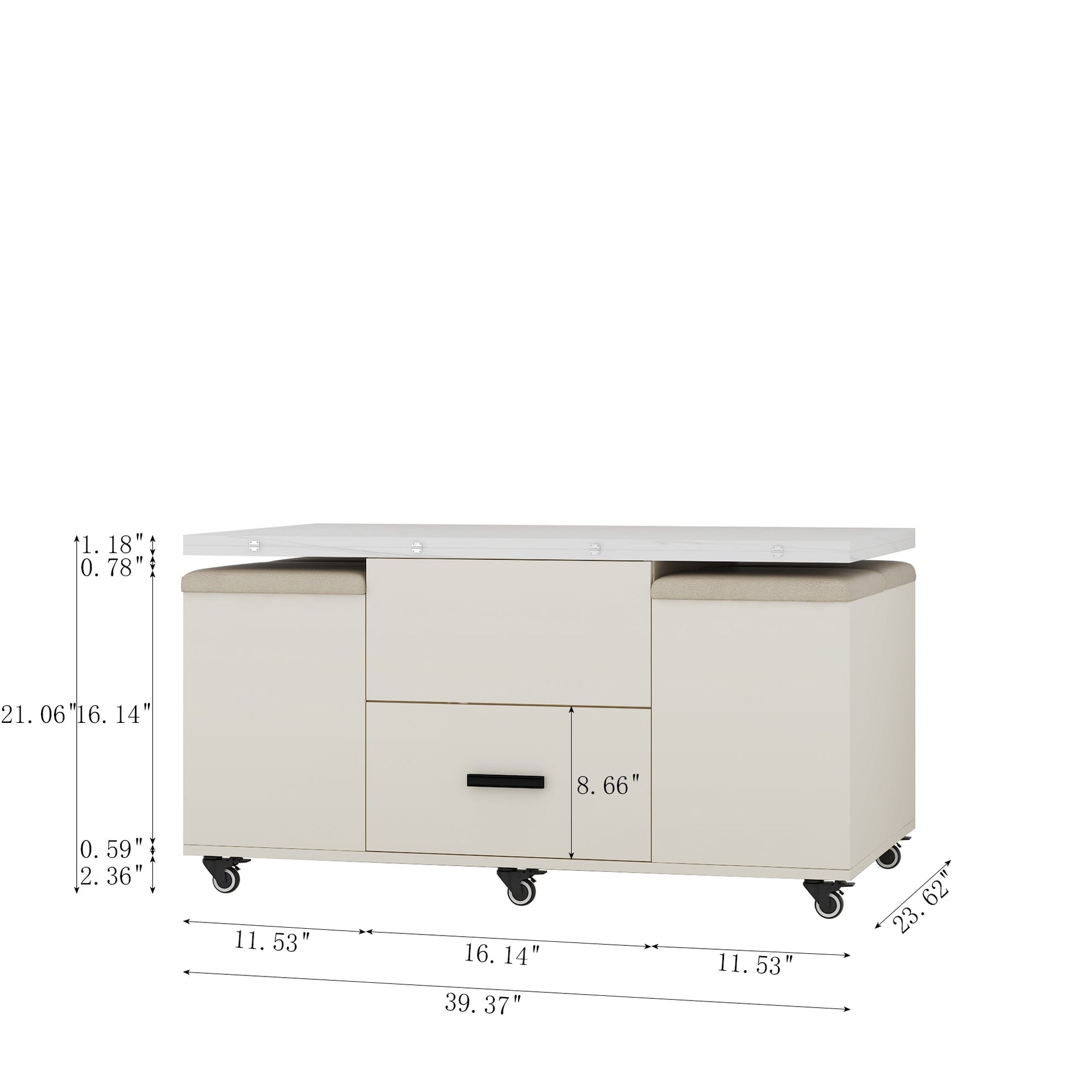 Modern lift coffee table, living room with 4 chairs, expandable 1 hidden storage space+2 drawers, folding dining table