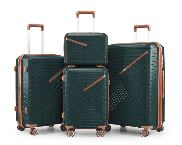 Luggage set of 4 pieces (14/20/24/28) with 4 360 degree silent rotating wheels made of PP material and durable TSA lock