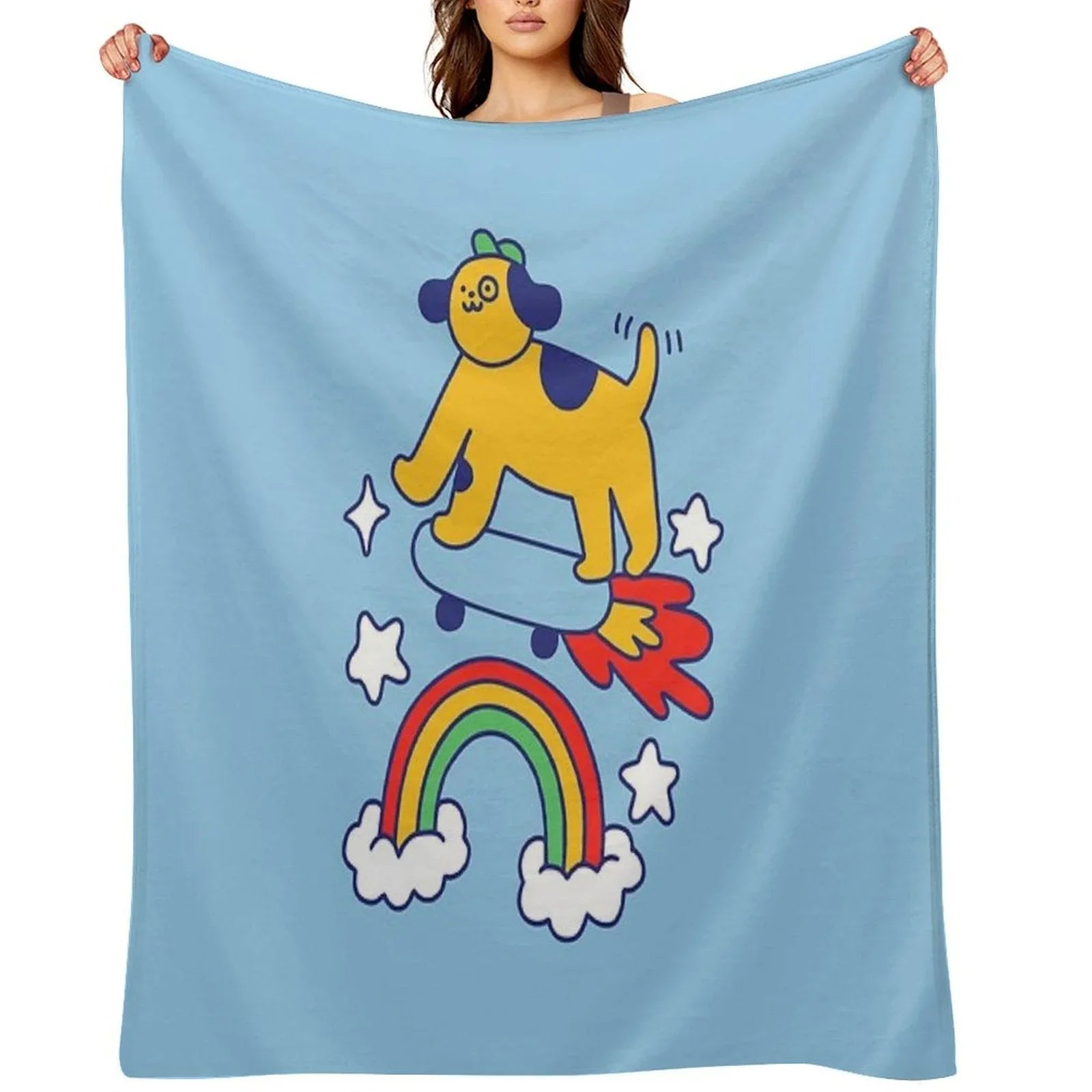 Dog Flying On A Skateboard Throw Blanket