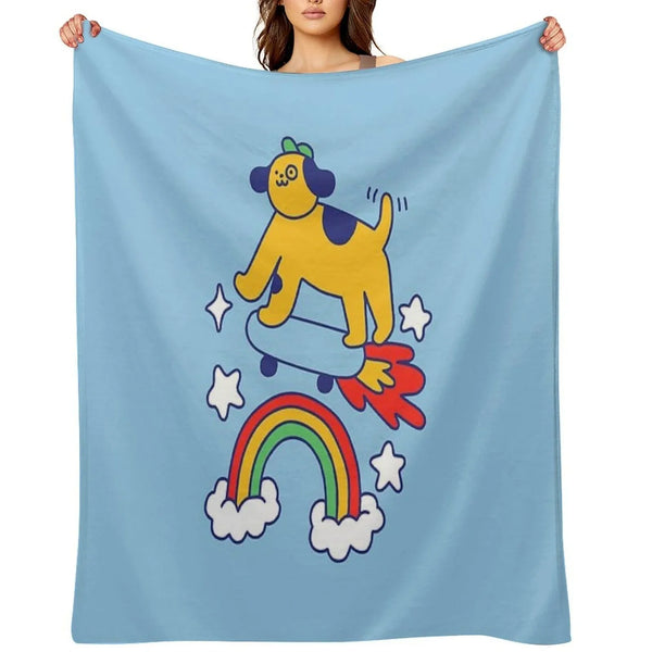 Dog Flying On A Skateboard Throw Blanket