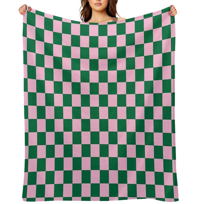 Cotton Candy Pink And Cadmium Green Checkerboard Premium Throw Blanket