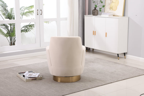 Beige Orange Velvet Swivel Barrel Chair