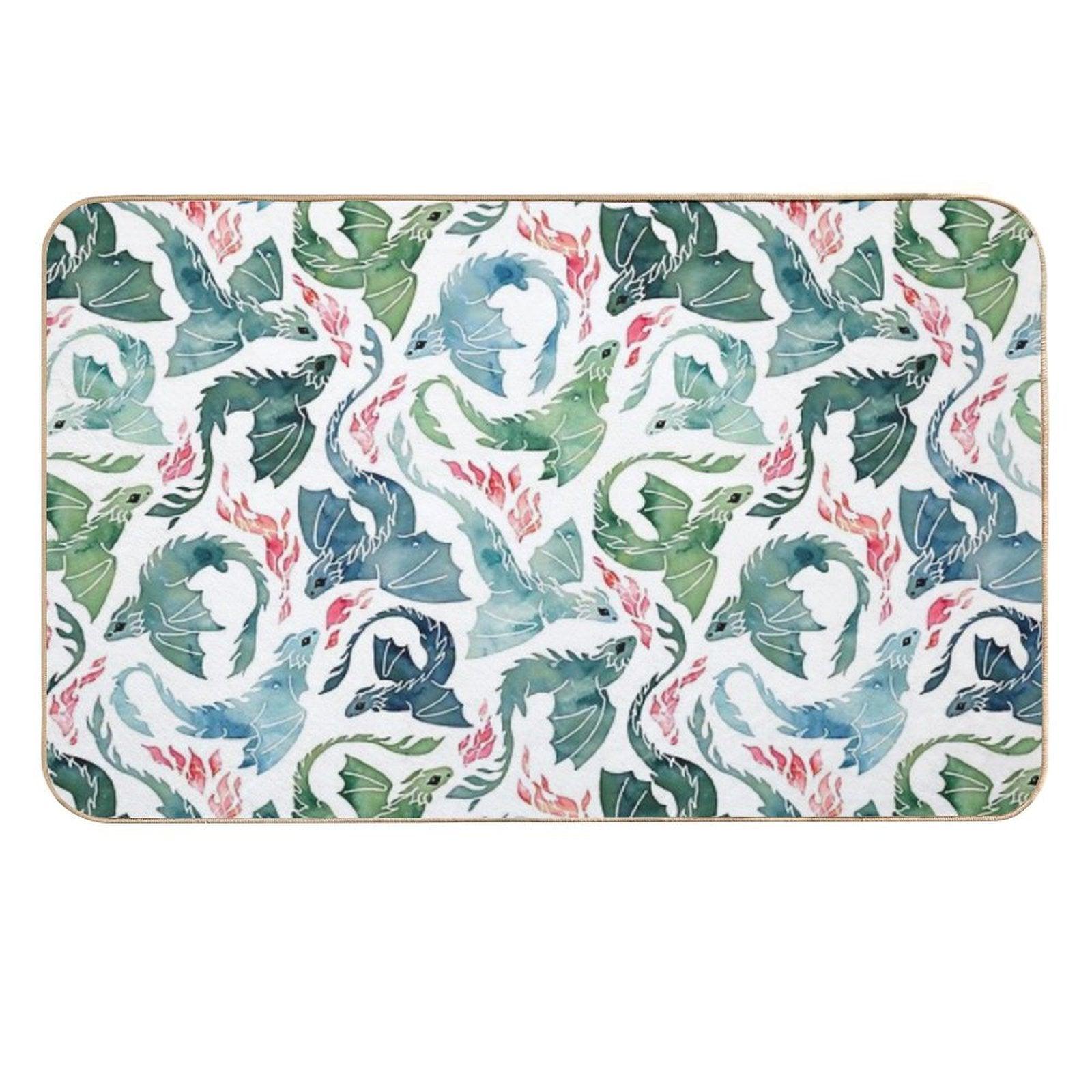 Dragon Fire Blue & Green  Non-Slip Bath Mat