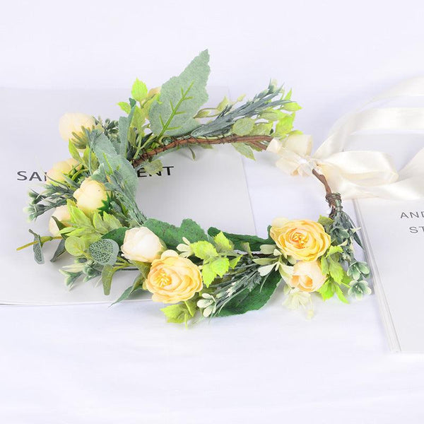 Flower garland headwear, forest style girl, sweet vacation, photography, hair accessories, simulated flowers, green leaves, flower garland