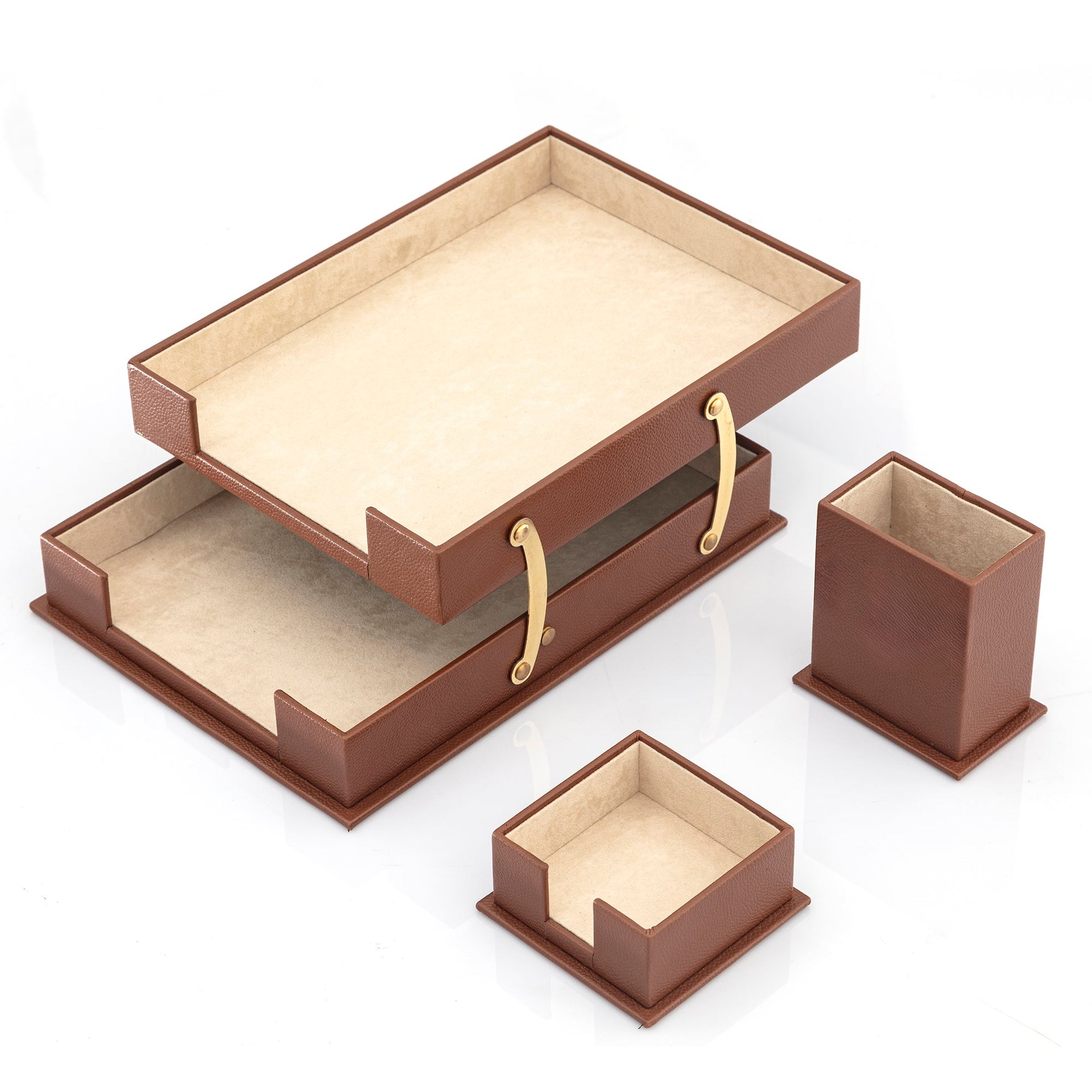 MOOG Leather Desk Set-3 Accessories-Double Document Tray - Green - 3 PCS