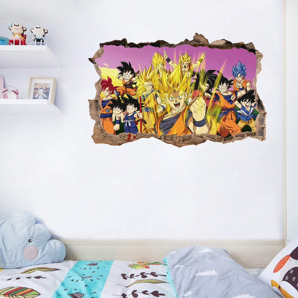 Cartoon anime children's room 3D broken wall wall decoration wall sticker self-adhesive seven dragon ball game wall decoration p