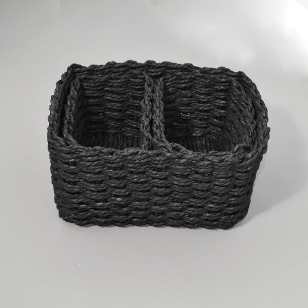 3-Piece Handmade Straw-Woven Paper-Rope Storage Baskets (Decorative & Office Use)