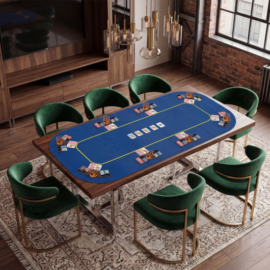 79 Inch x 36 Inch 8-Player Foldable Poker Table Top with Carry Bag and Cup Holders-Blue