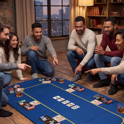 79 Inch x 36 Inch 8-Player Foldable Poker Table Top with Carry Bag and Cup Holders-Blue