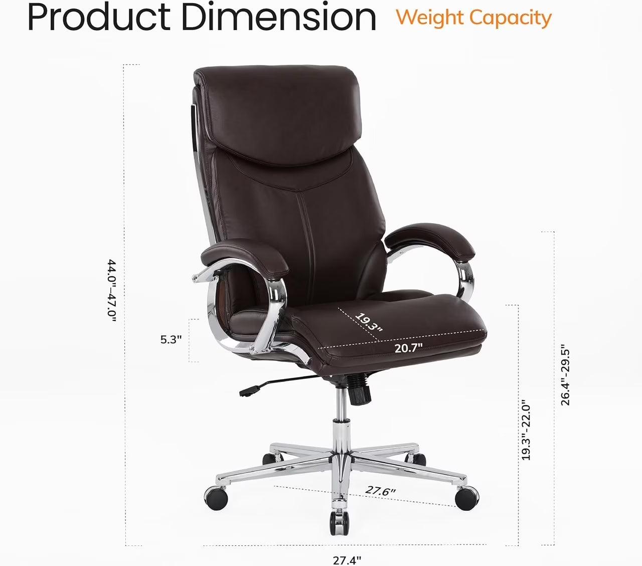 COLAMY High Back Executive Office Chair, PU Leather Computer Desk Chair with Extra Thick Padded Seat Cushion, Quiet Rubber Rolling Casters and Adjustable Tilt Tension for Home Workspace,Brown