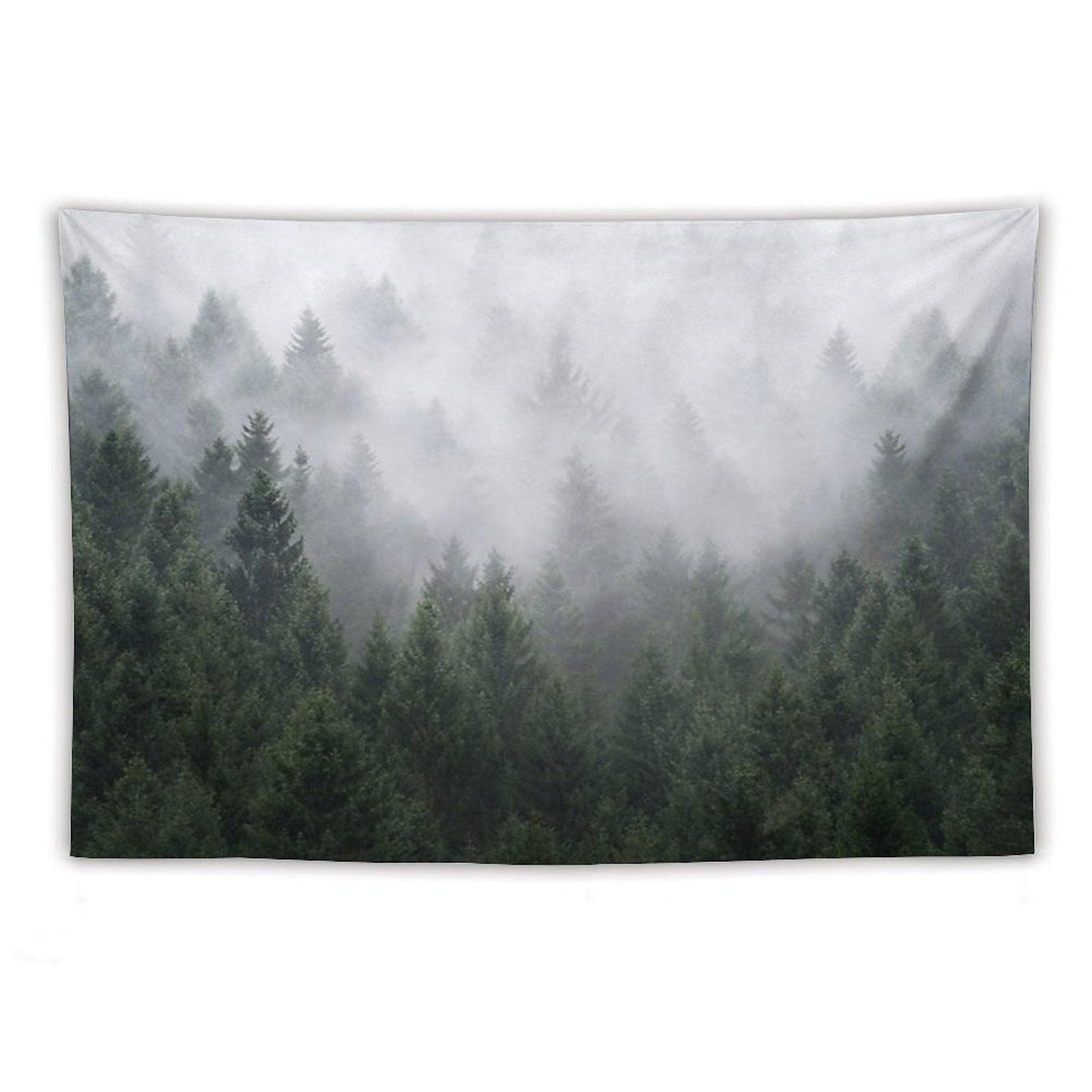 Home Is A Feeling   Misty Retro Fall Wilderness Fairytale Evergreen Forest With Trees Covered In Magic Fog Season Tapestry