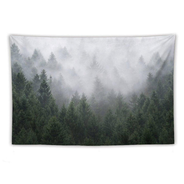 Home Is A Feeling   Misty Retro Fall Wilderness Fairytale Evergreen Forest With Trees Covered In Magic Fog Season Tapestry