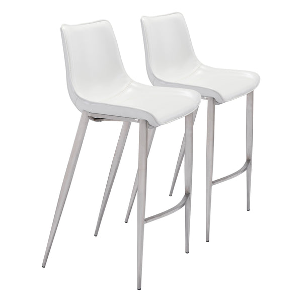 Magnus Barstool (Set of 2) White & Silver
