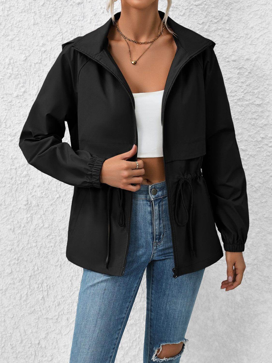 Ivy Lane Drawstring Zip Up Hooded Jacket for Women