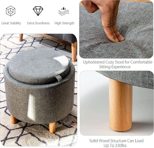 Grey Premium Microfiber Storage Ottoman Large Tray