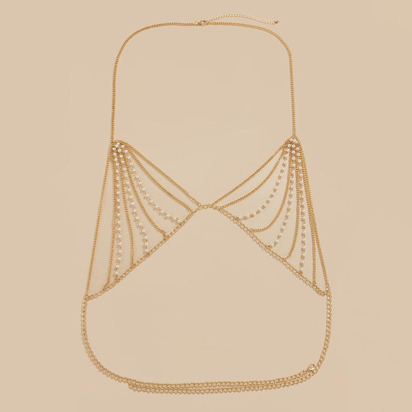 Exaggerated pearl chain bikini bra body chain sexy and fashionable body chain