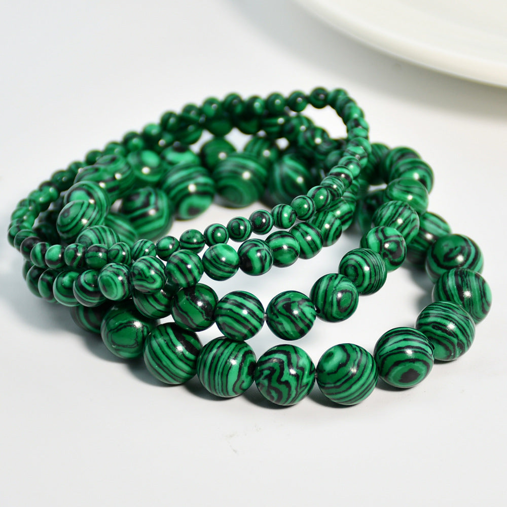 Vintage malachite beaded bracelet stacking style green bracelet men and women elastic jewelry