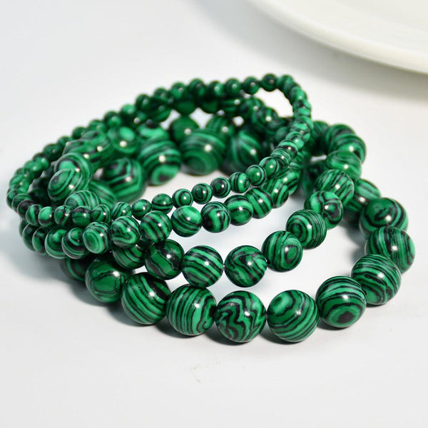Vintage malachite beaded bracelet stacking style green bracelet men and women elastic jewelry