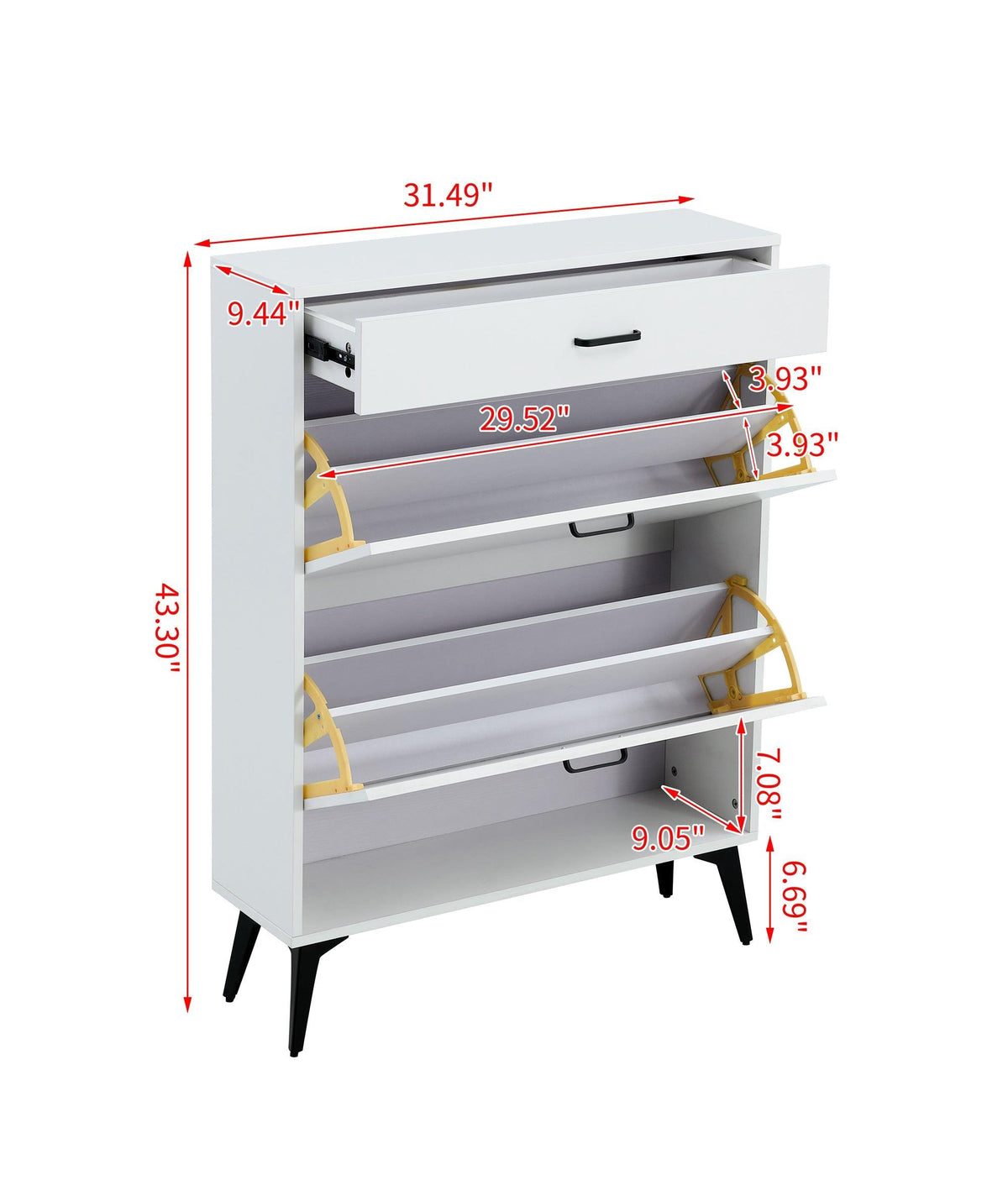 Shoe Cabinet , Shoe storage shelves, metal leg, White