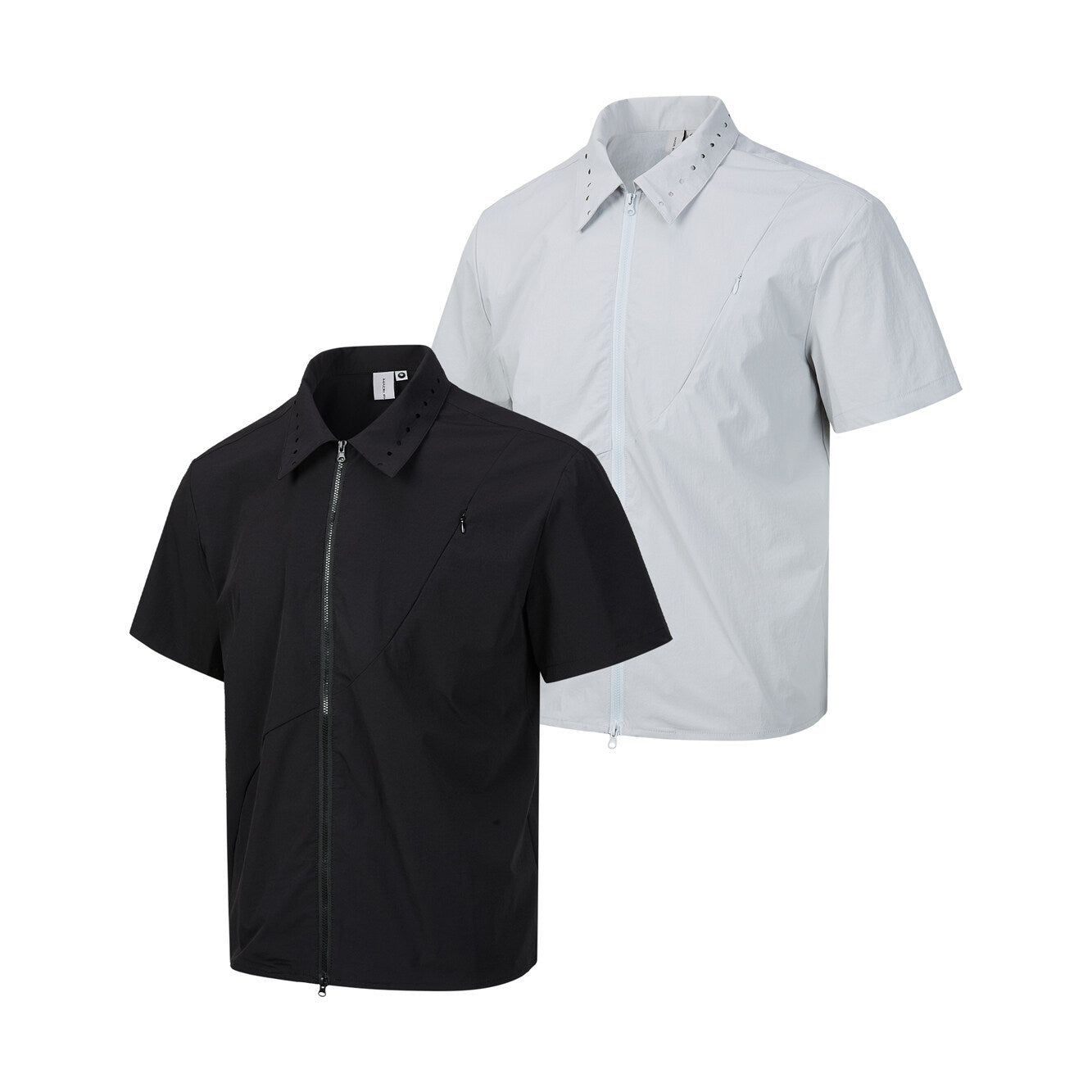 Zipper short sleeved shirt men's loose solid color shirt