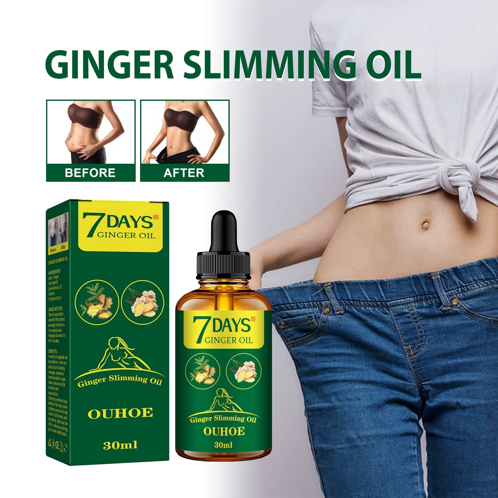Ginger Body Shaping Essential Oil, Shaping Body Tightening And Slimming Care Massage Essential Oil