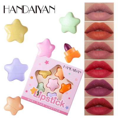 HANDAIYAN Pentagram Mini Lipstick 6 Color Set Star Mini Lipstick Set Portable Lipstick