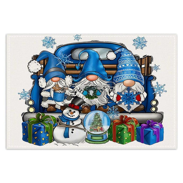Christmas gnome printed placemat blue series linen dining table insulation mat holiday party decoration table mat