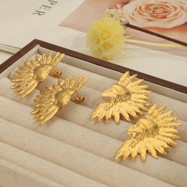 Geometric jewelry with wrinkled texture Indian style design titanium steel gold-plated earrings