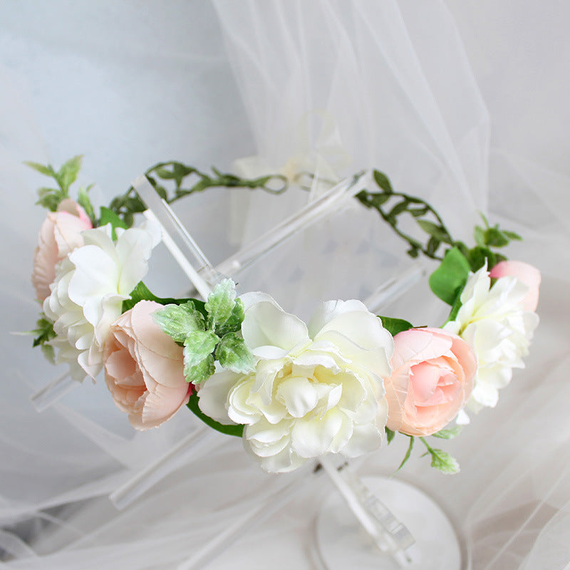 Flower garland handmade simulation flower ribbon hair accessory fresh wedding photography flower garland headwear