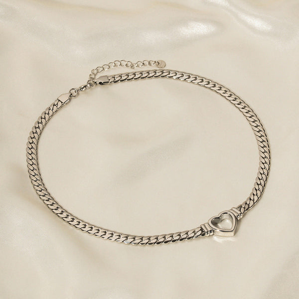 Stainless steel Cuban chain heart-shaped necklace with hollowed out flat snake chain heart pendant necklace for women