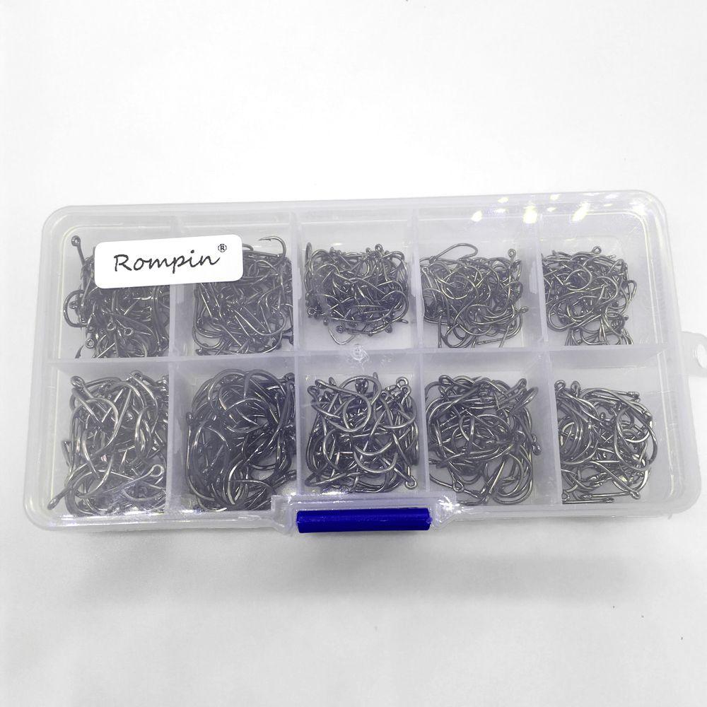 Rompin 500pcs/set mixed size #3~12 high carbon steel carp fishing hooks pack with hole with Retail Original box Jigging Bait