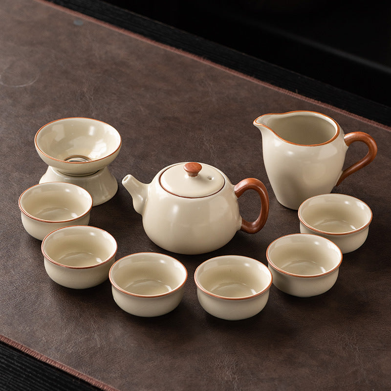 Ru Kiln Chinese Kung Fu Tea Set Household Ceramic Xishi Pot Hovering Cover Bowl Tea Cup Set