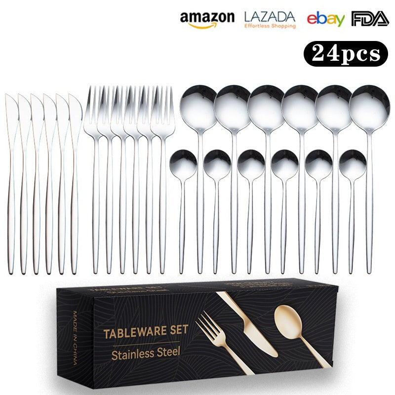 Cutlery Set Stainless Steel Knife Fork Set 24-Piece Tableware Set Golden Steak Knife Fork Spoon 6-Person Set
