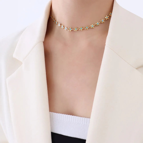 Flower blue drip oil niche light luxury necklace