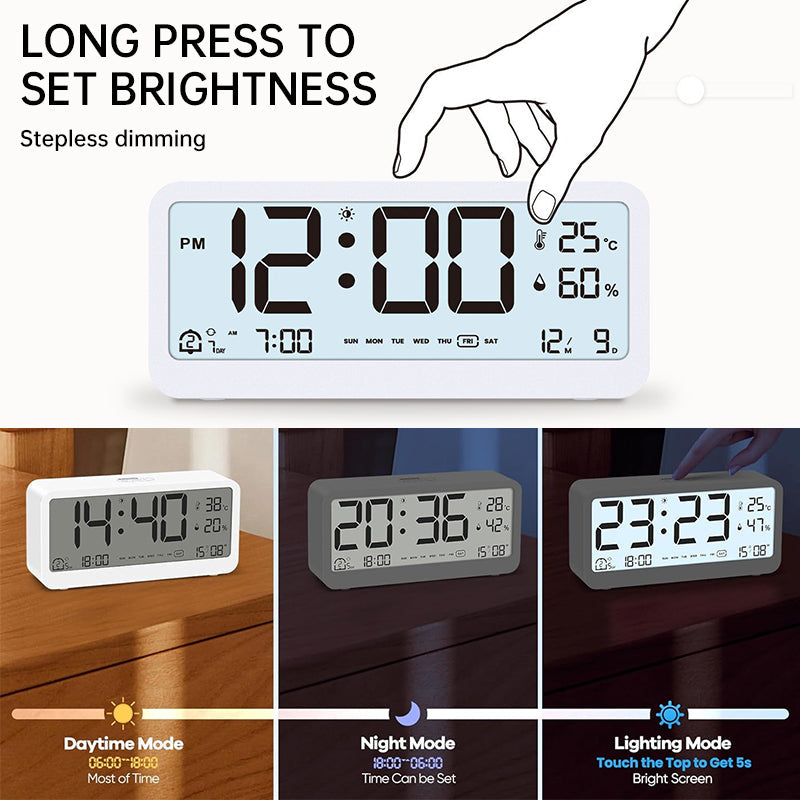Multifunctional Digital Clock: Adjustable LED Brightness, Temp & Humidity Display, Dual - Mode Alarm, for Bedside or Desk