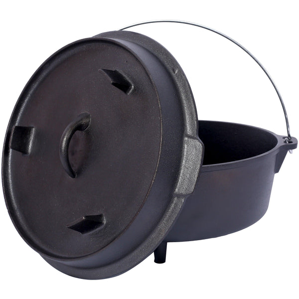 ast iron Dutch oven with lid, outdoor camping deep pot, used for camping, cooking, barbecue and leg rest,6 quarts