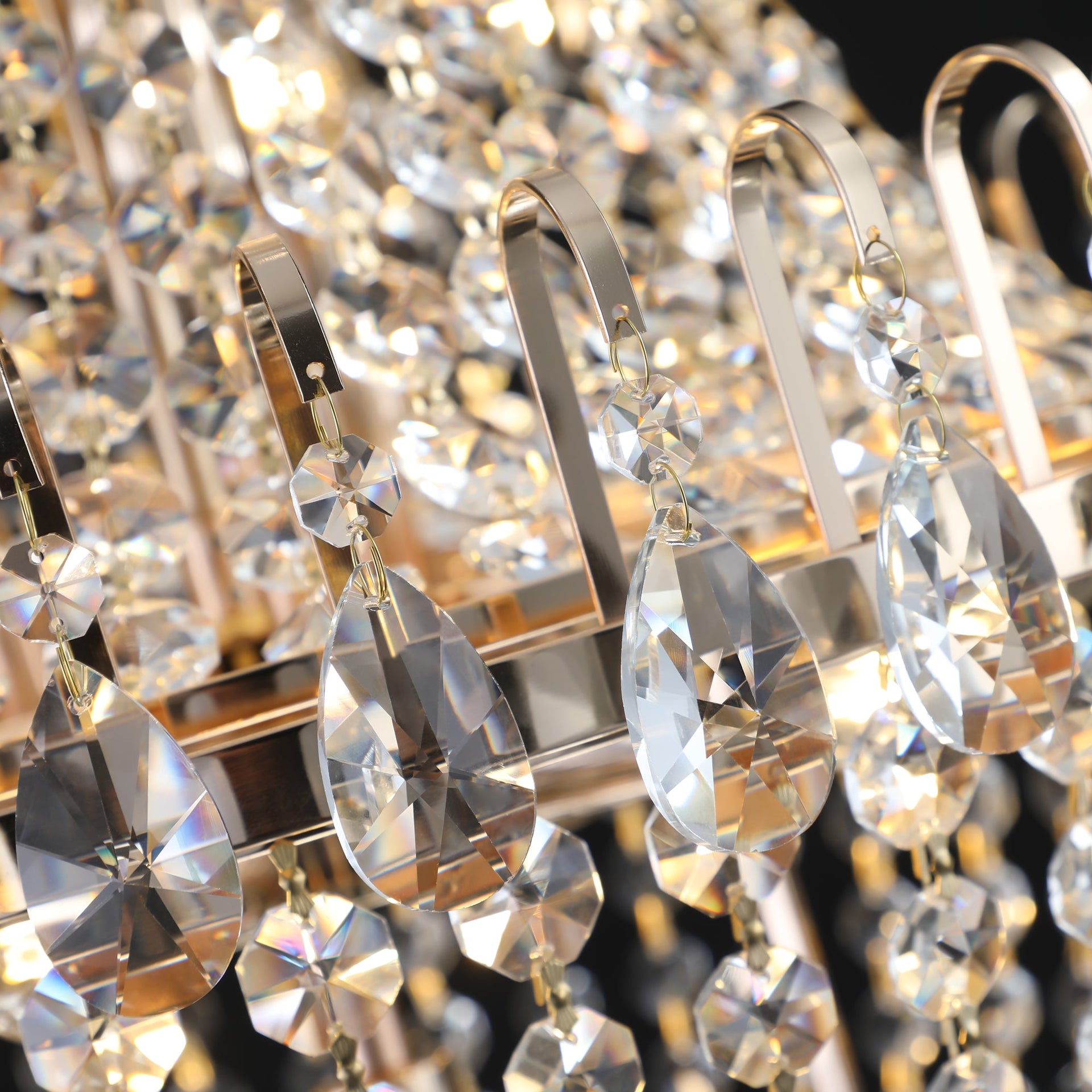 Golden crystal pendant light, large modern luxury ceiling lighting (without light bulbs)